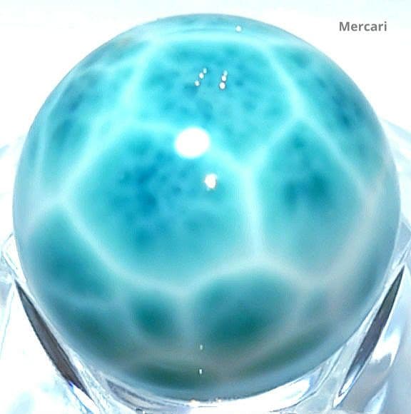 高品質ラリマー　スフィア　大玉22.3mm サッカーボール模様　極上海面模様