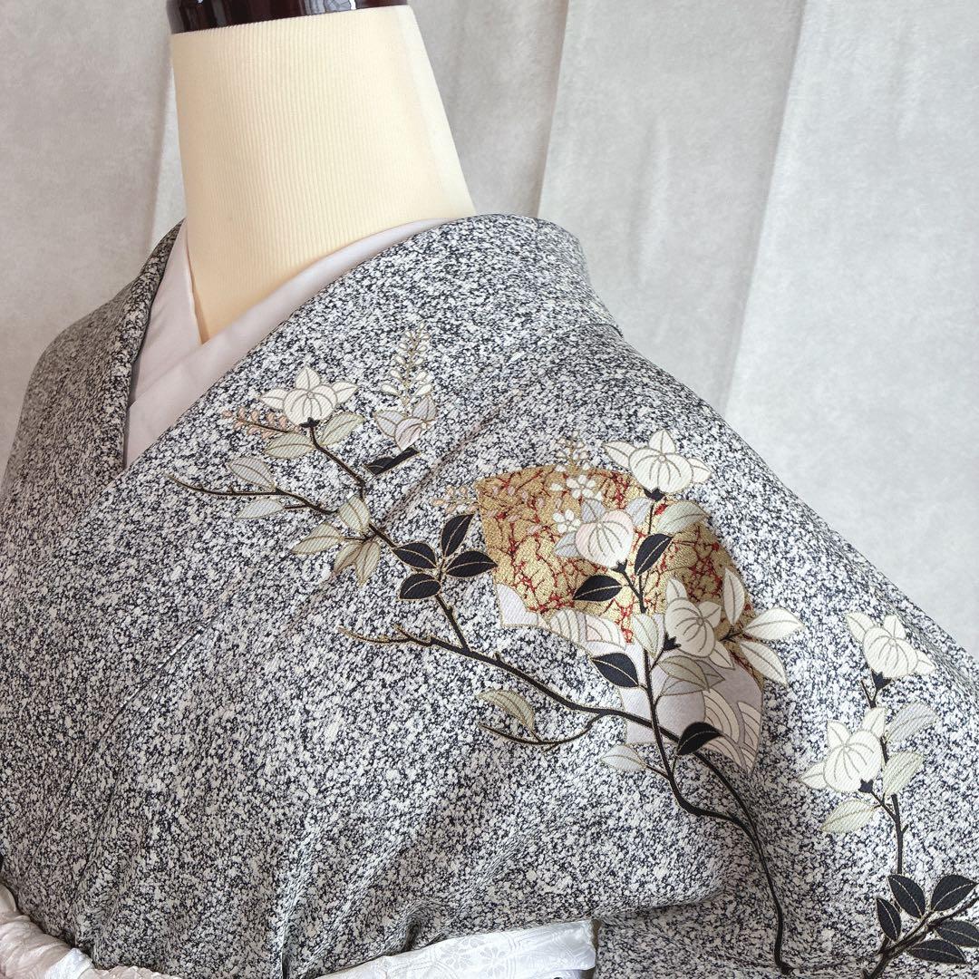 訪問着　フルセット　着物　たたき染　正絹　トールサイズ　黒　凛と優雅　J7