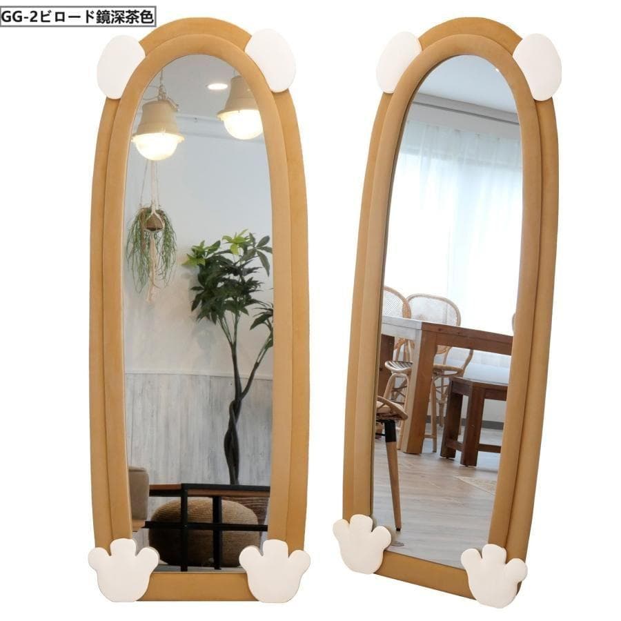 全身鏡 韓国風 クマ 可愛い 160x60 ビロードフレーム 浅茶色 2206