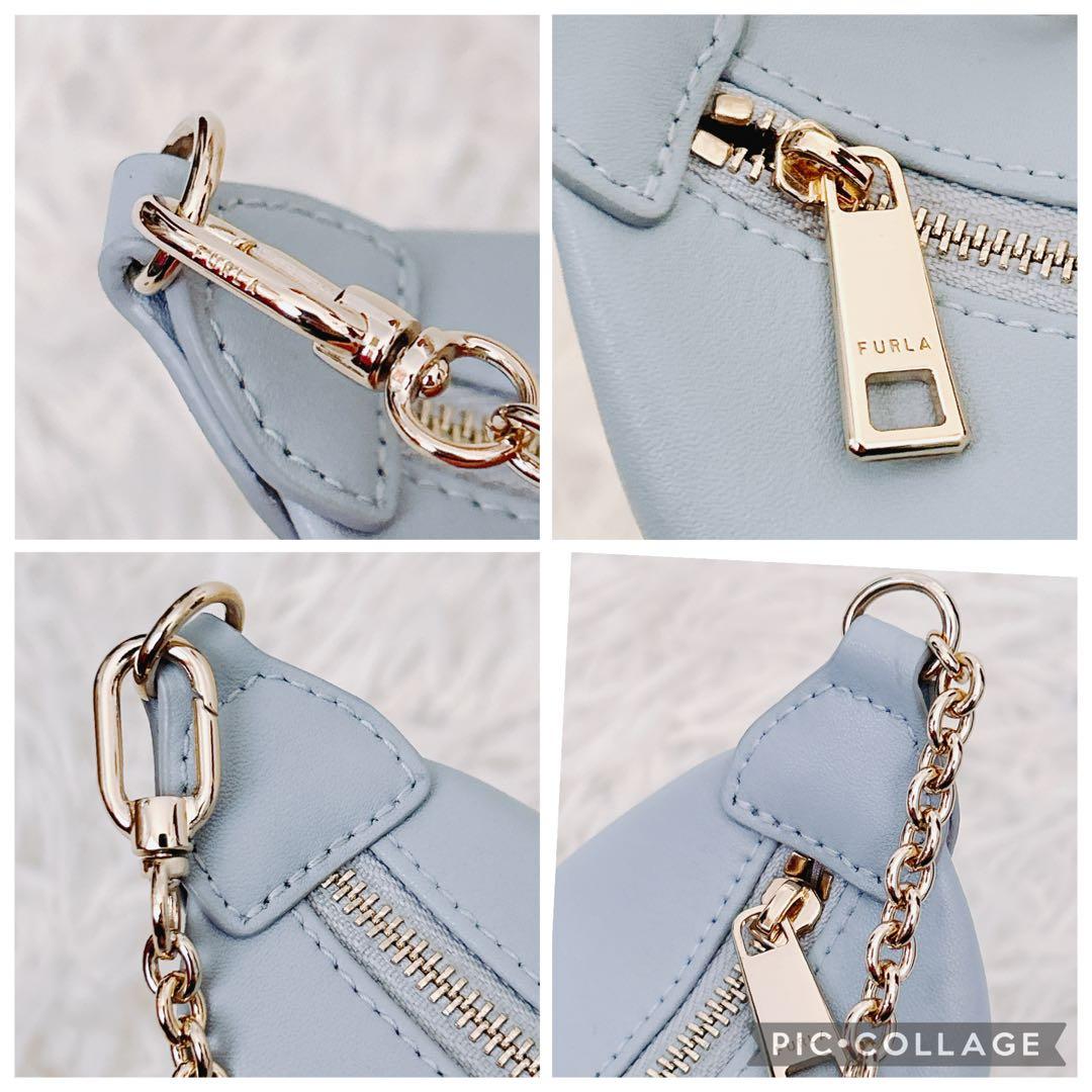 現行　フルラ　ヌヴォラ 2wayショルダーバッグ チェーン　レザー 水色