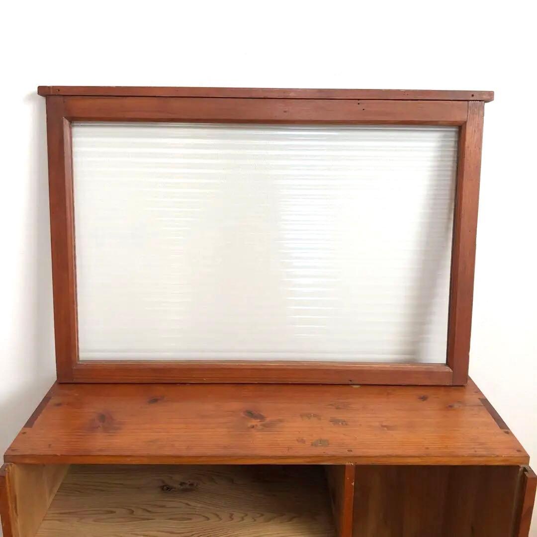 古家具　古道具　ガラス棚　ガラス戸　モールガラス　木枠