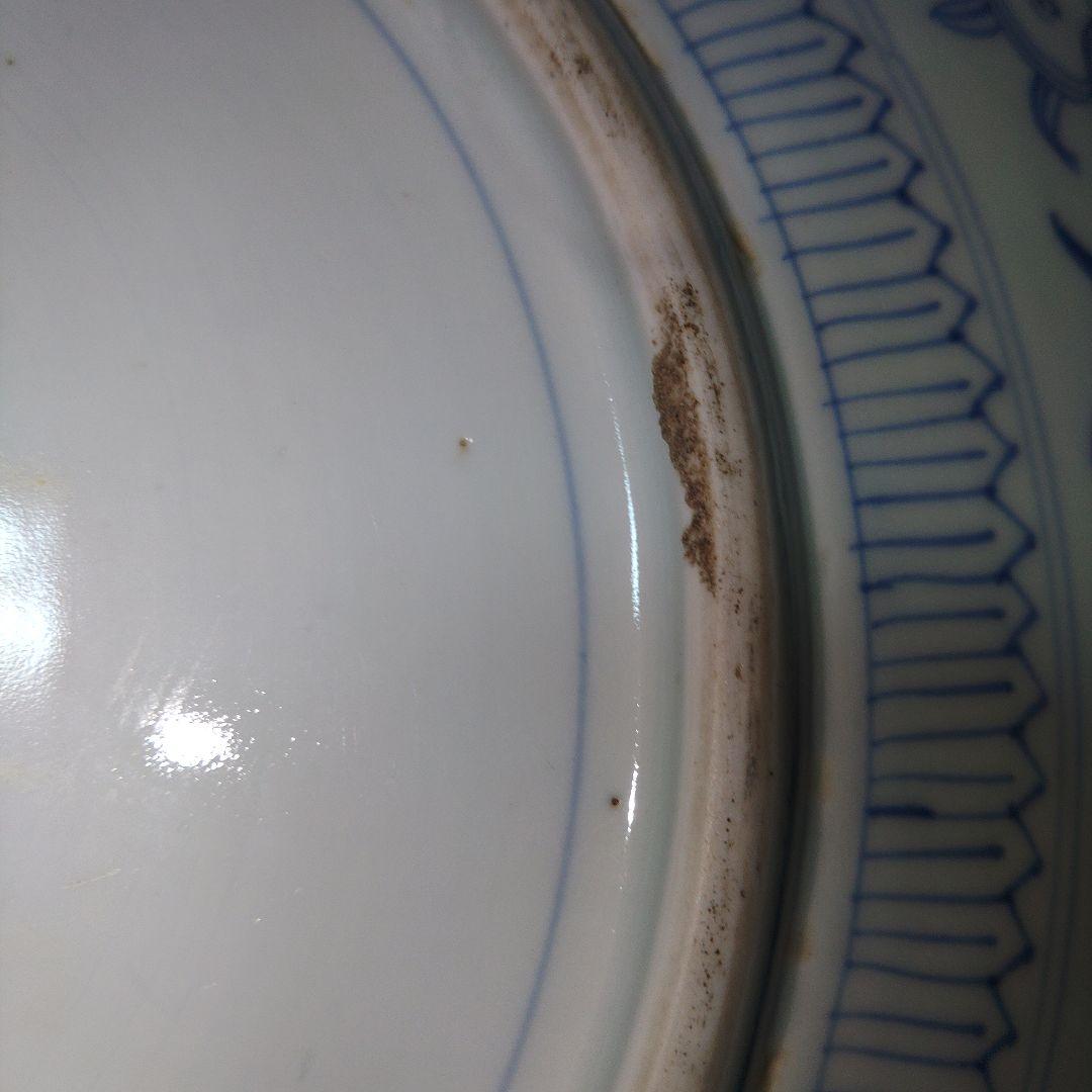 古伊万里　江戸時代　大明成化年製　幾何学文色絵皿　直径41cm