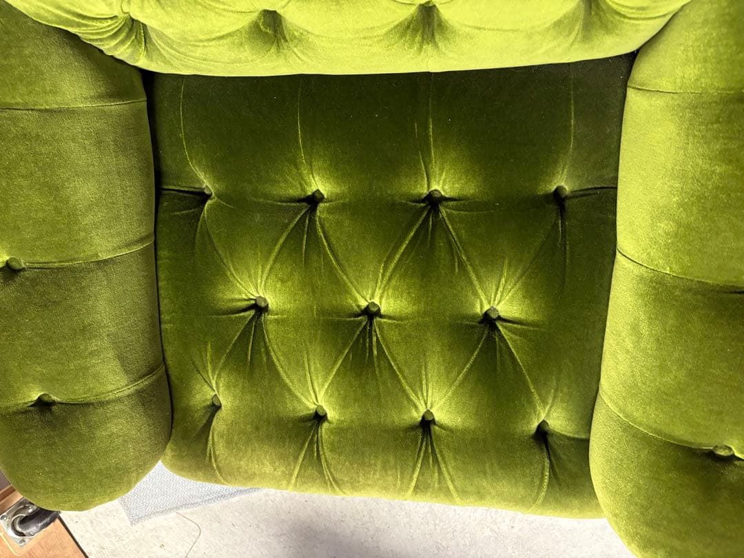 ☆GJ206山口県下松市より オールドカリモク 1人がけソファ　モケットグリーン