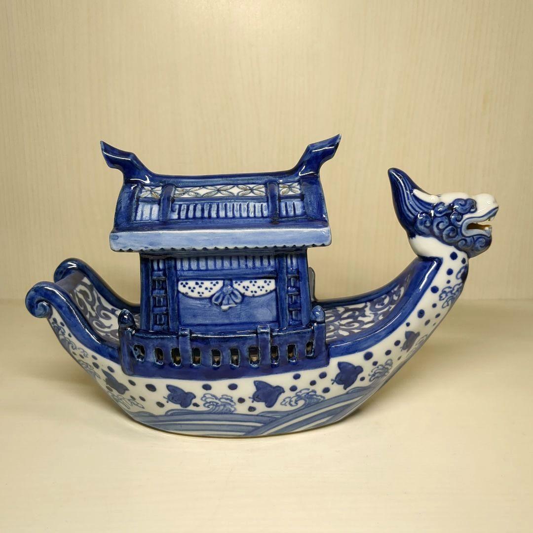 道八　高橋道八　龍船形　染付波千鳥文　香炉１個　骨董