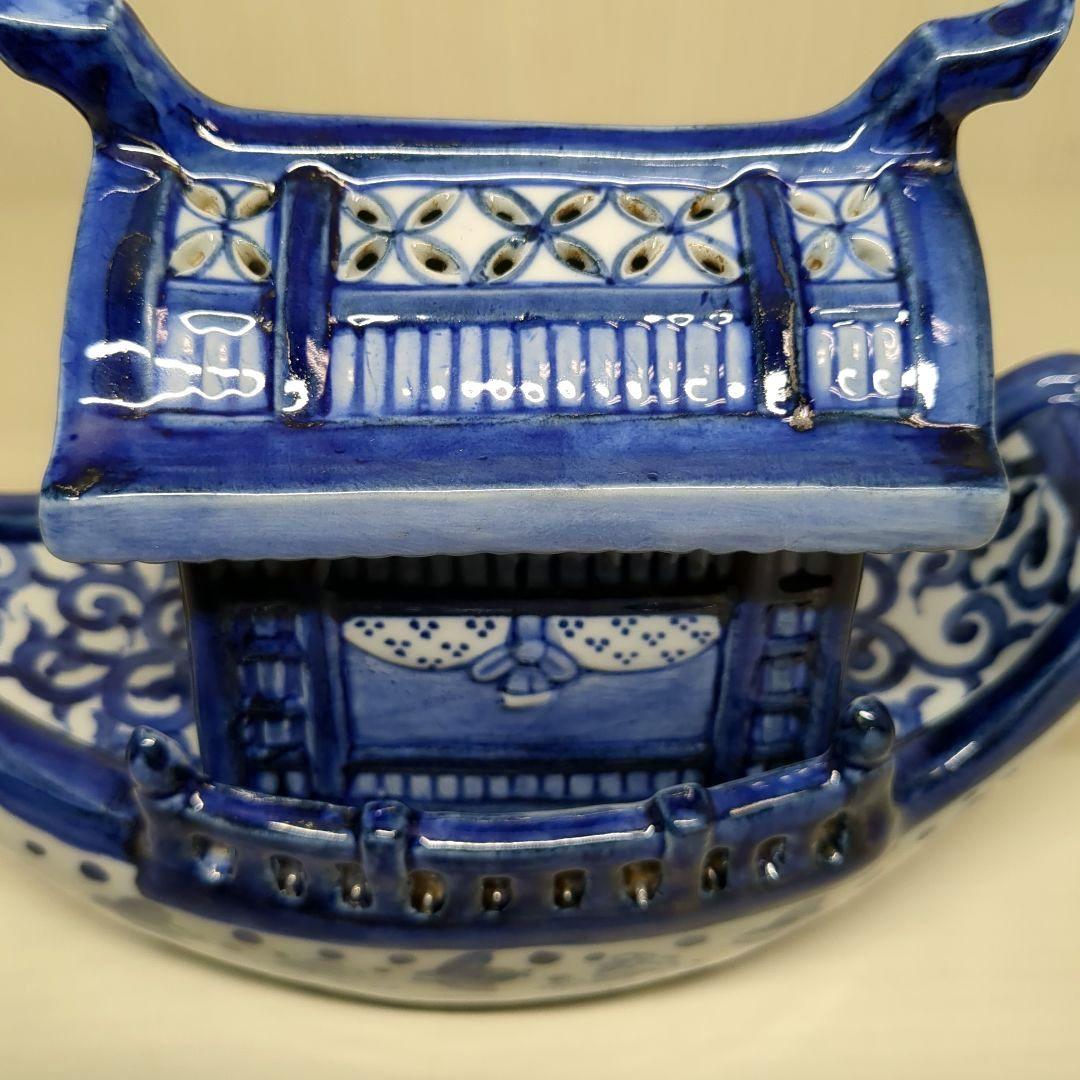 道八　高橋道八　龍船形　染付波千鳥文　香炉１個　骨董