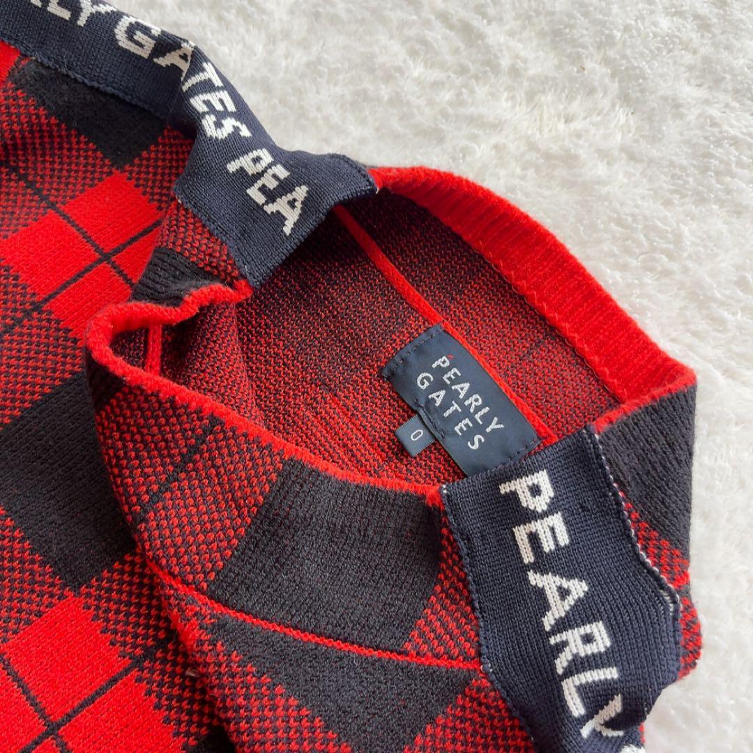 美品 パーリーゲイツ　セットアップ　モックネック　スカート　レッド　チェック