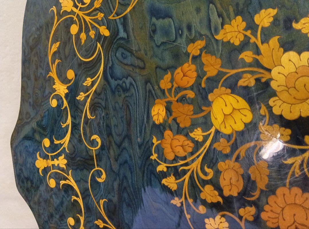 象嵌細工　サイドテーブル　コーヒーテーブル　アンティーク　花台　飾り台　グリーン