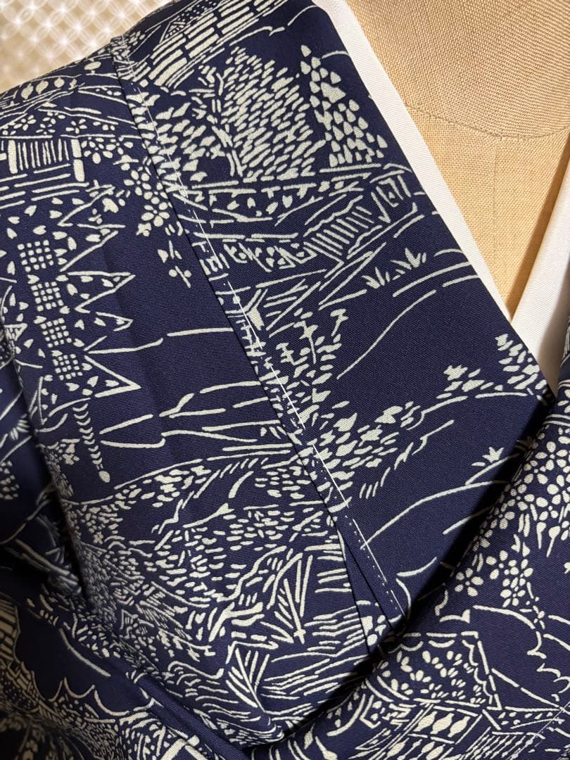 天然藍　藍香房　正絹小紋　シルクケア　未使用しつけ糸付き　美品 トールサイズ