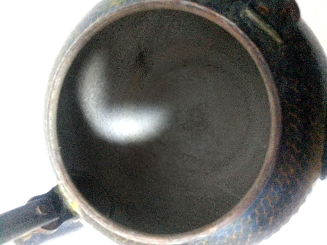 北越堂 湯沸 鎚起銅器 茶器　急須 青色金古銅製　銅器 木箱 しおり 【希少】