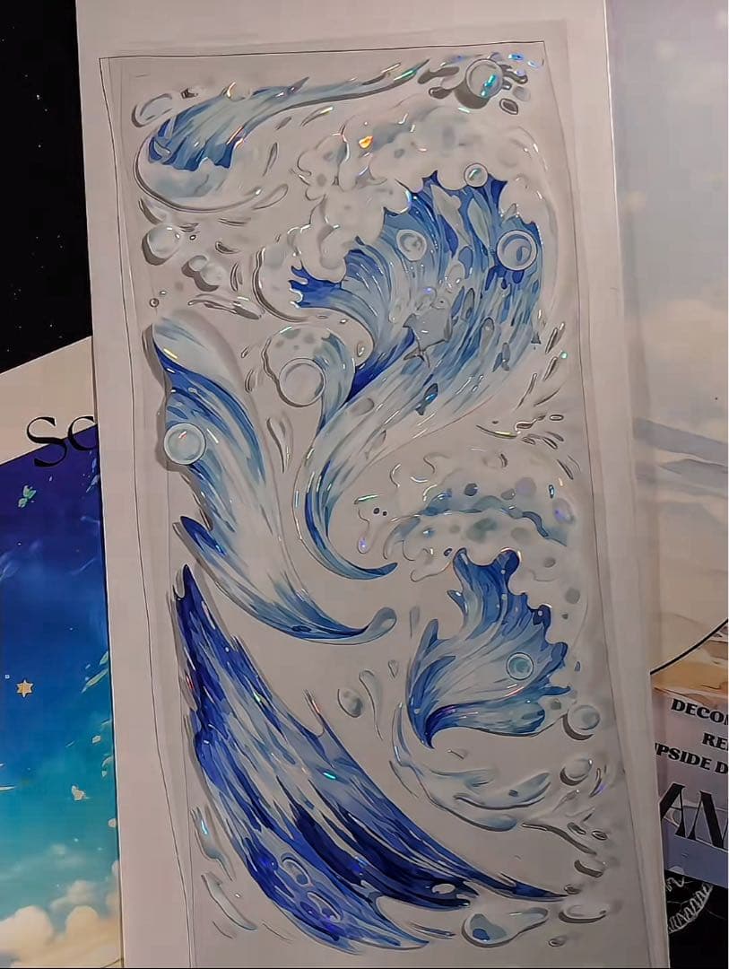 【8575】海外　マステ　3/5/巻売り　貝殻光マスキングテープ　海　波