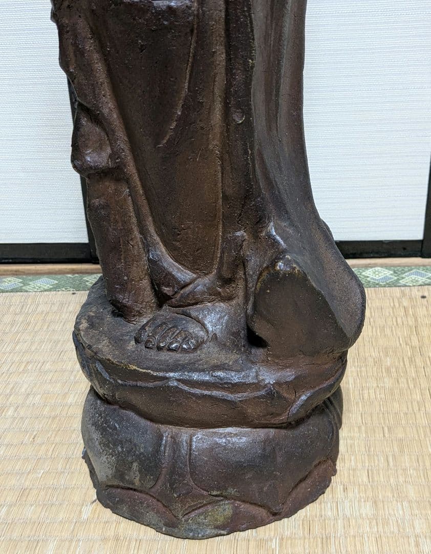 備前焼 観音菩薩立像 仏像 置物 細工物 仏教 観音様 在銘 作家作品 塑像