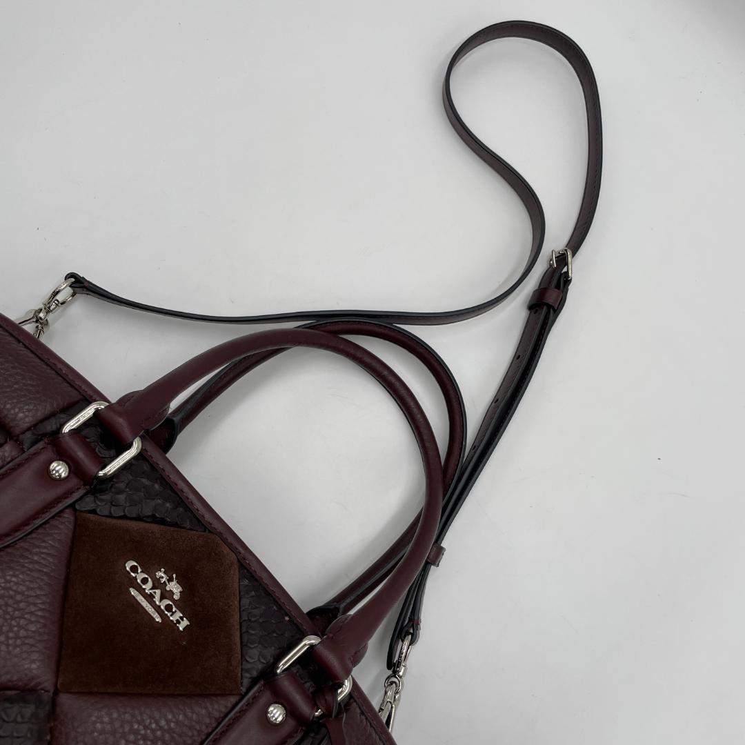 美品 COACH ハンドバッグ レザー ゴールド パッチワーク パイソン