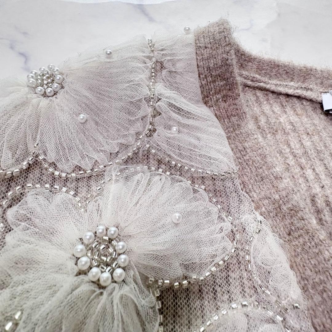 美品 ZARA ザラ コントラスト フェイクパール ニット コート カーディガン