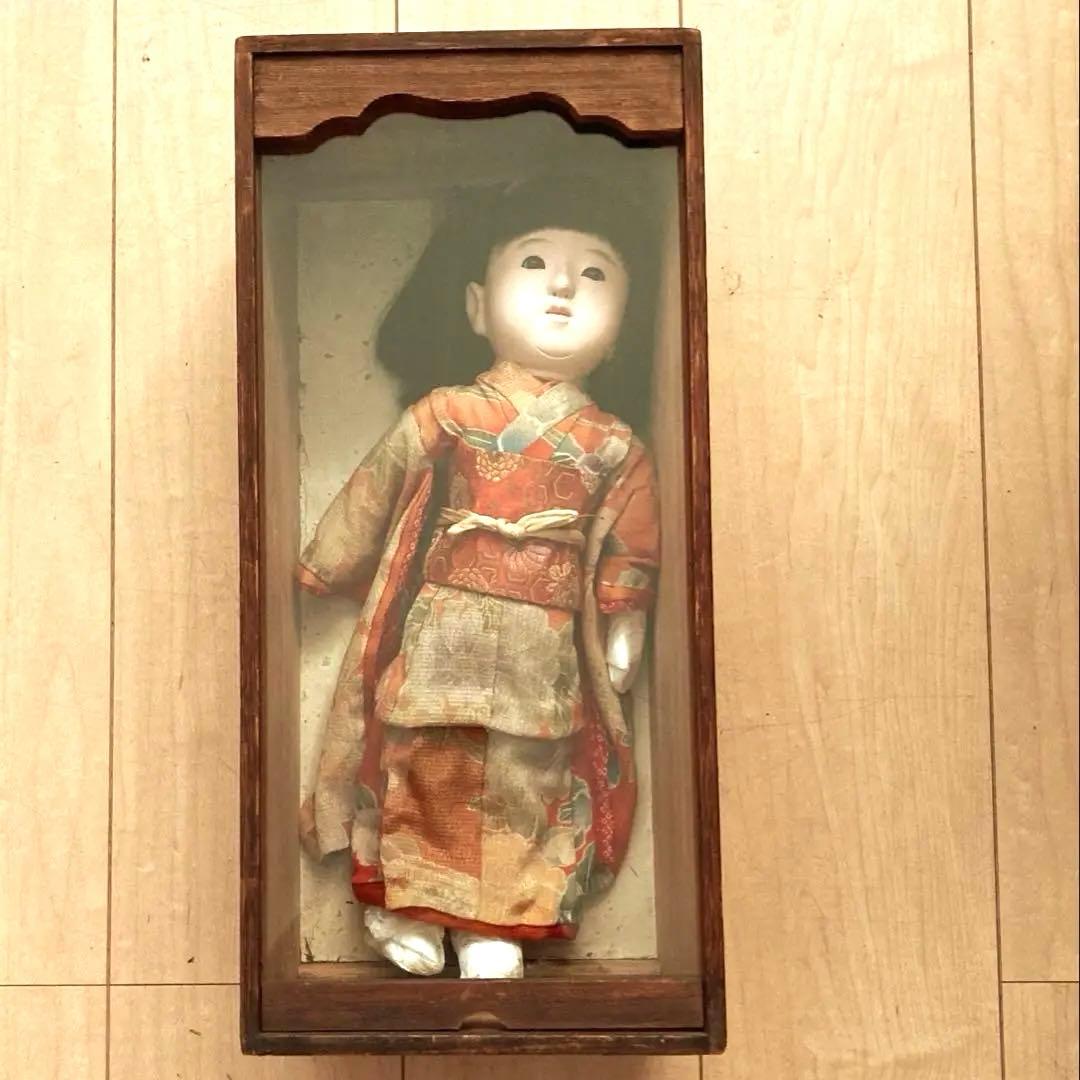 【市松人形　國光作】リボンの女の子　ガラスケース入　宅急便発送