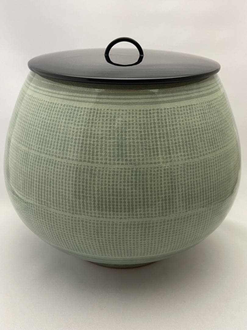 柳　海剛　高麗青磁象嵌印文　水指　茶道具　共箱　在銘