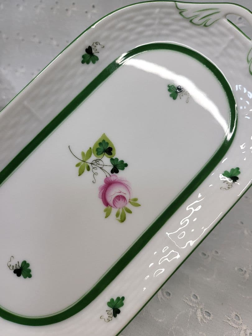 未使用✨ヘレンド ウィーンの薔薇 サービストレイ オーバル プレート 取っ手