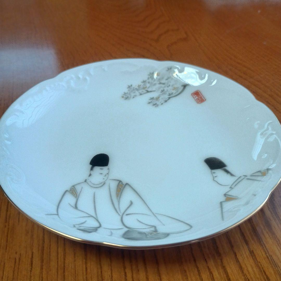 大倉陶園　源氏物語　金彩　銘々皿　桐壺／空蝉／須磨／紅葉賀／東屋　計皿5枚