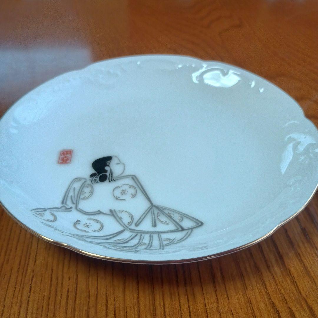 大倉陶園　源氏物語　金彩　銘々皿　桐壺／空蝉／須磨／紅葉賀／東屋　計皿5枚