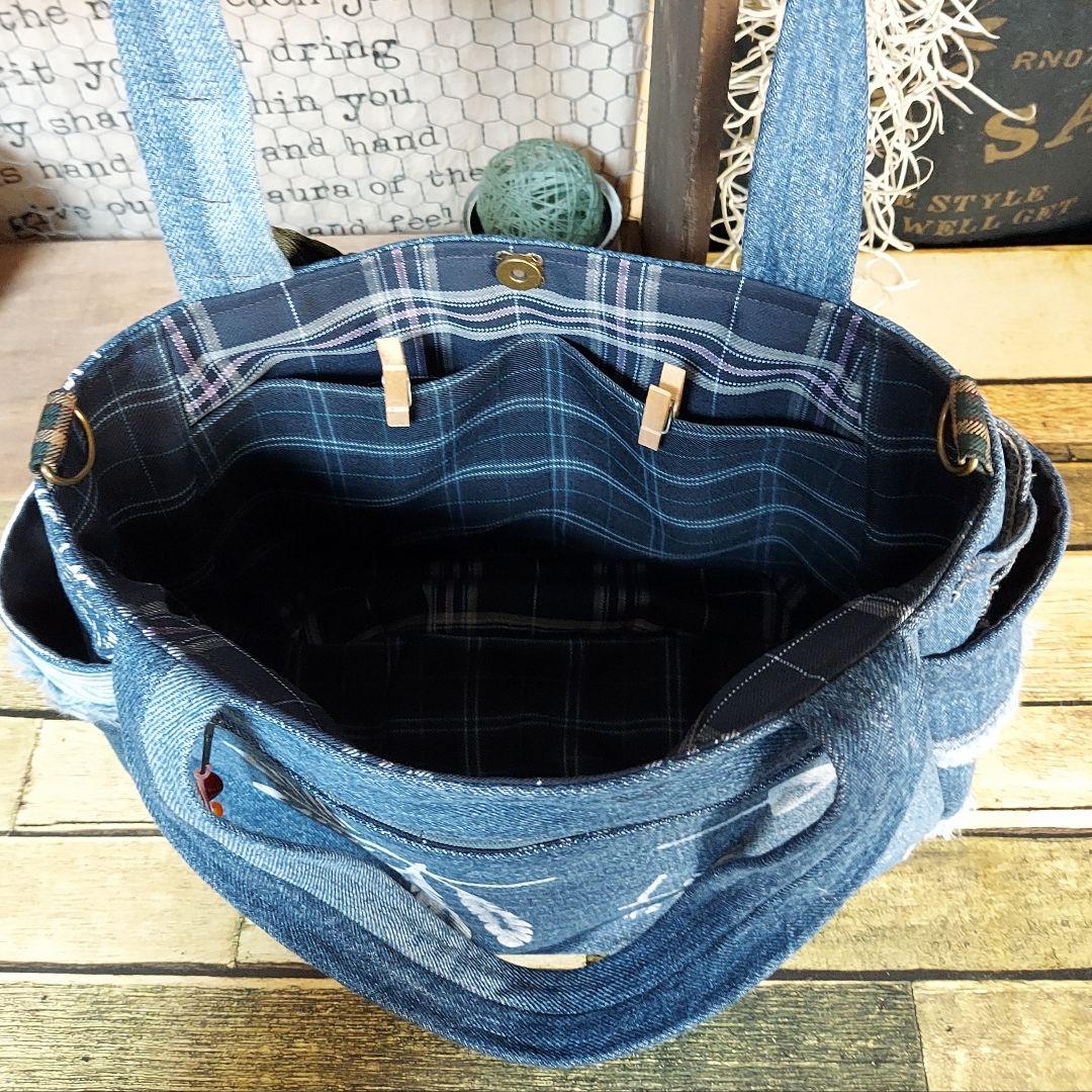 【Kura】刺繍デニムバック　No.650　デニムリメイク　刺繍バック