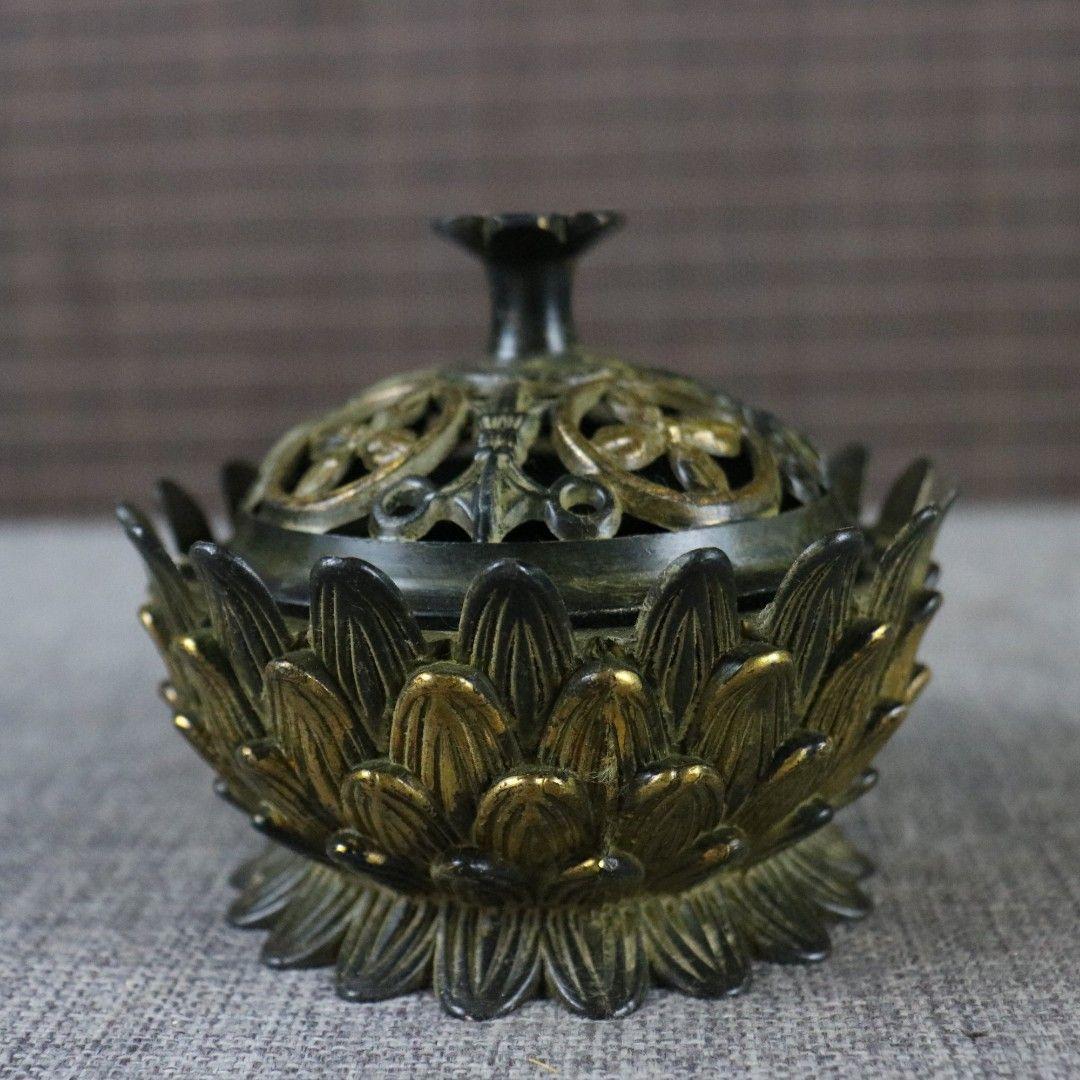 銅器 香炉 蓮華香炉 沈香檀香炉 香道具 装飾品 工芸品 置物