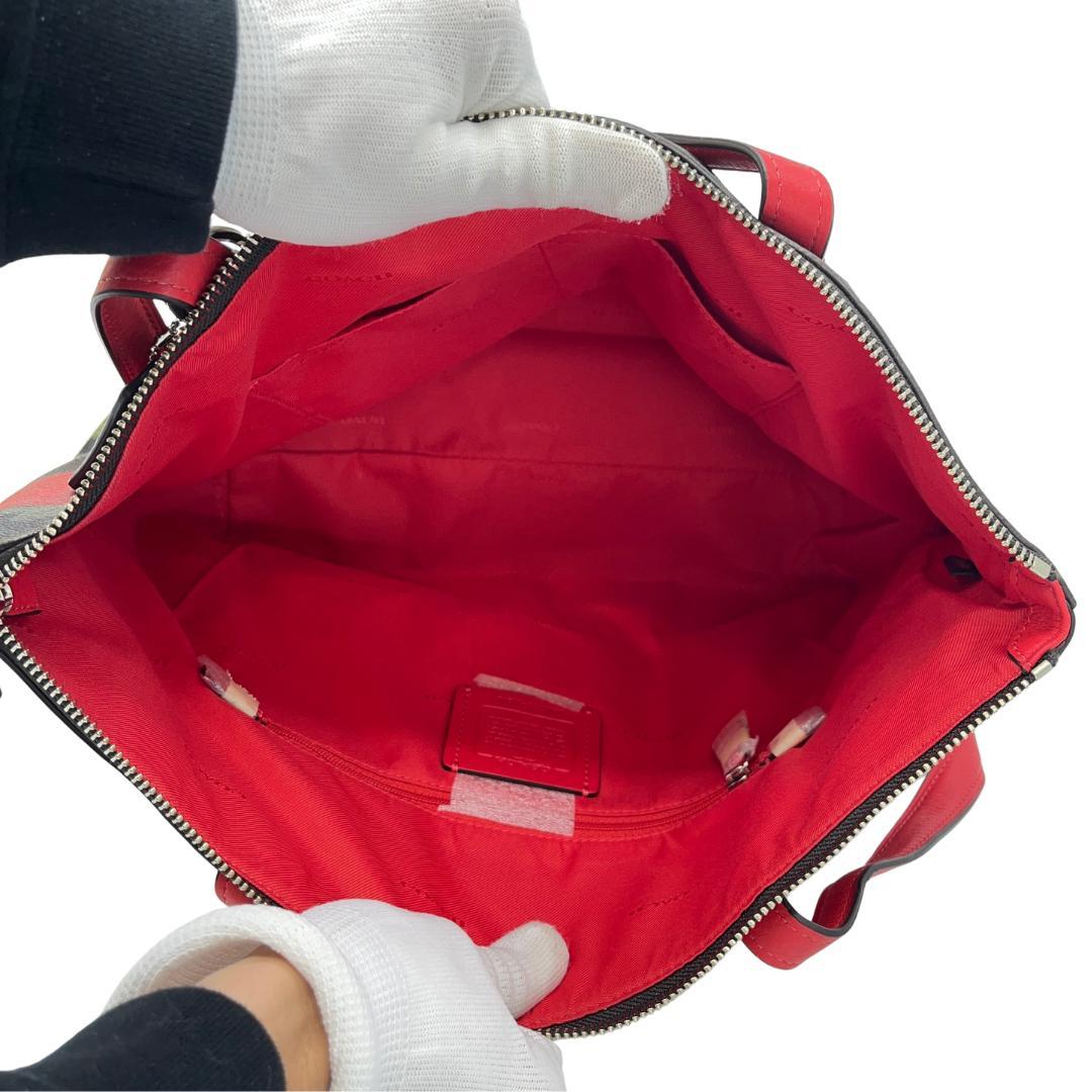 COACH コーチ トートバッグ シグネチャー ローズプリント 赤花 レッド系