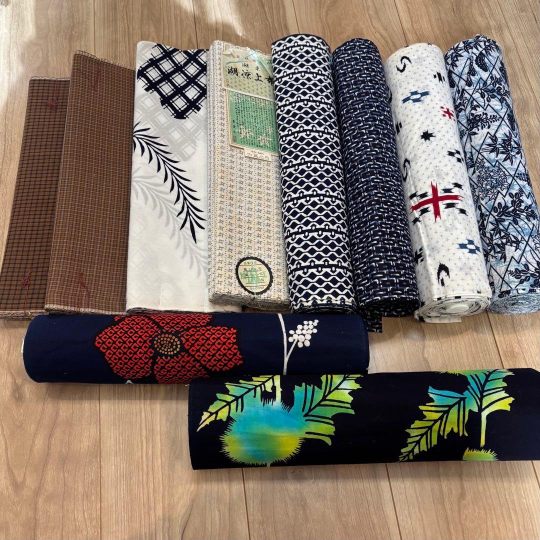E格安 リメイク　まとめ売り　着物　10点　本染　浴衣　反物　三勝染め　源氏物語