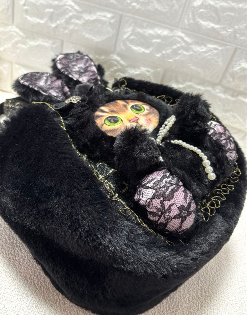 黒*こ様 コヤンイサムチョン　ハンドメイド　ファーバッグ　黒　サンダーちゃん　ツ