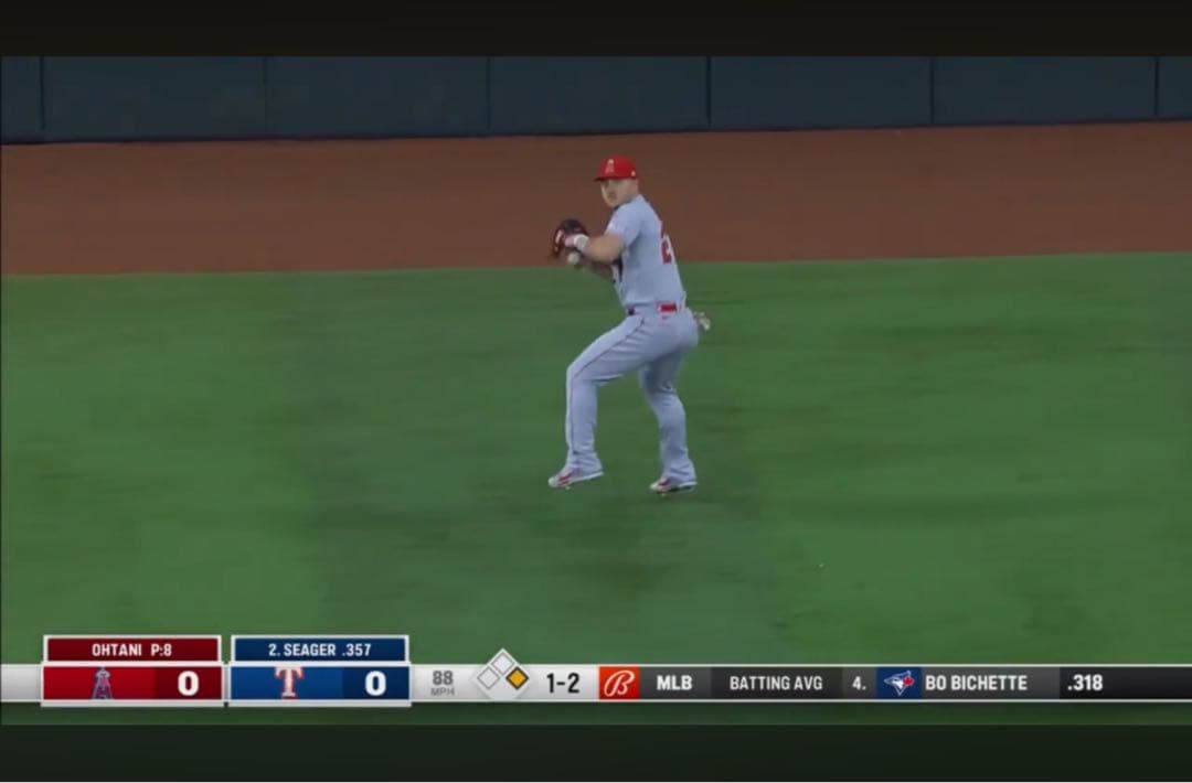 MLB 大谷翔平選手 対レンジャース戦 実使用球 マイクトラウト捕球