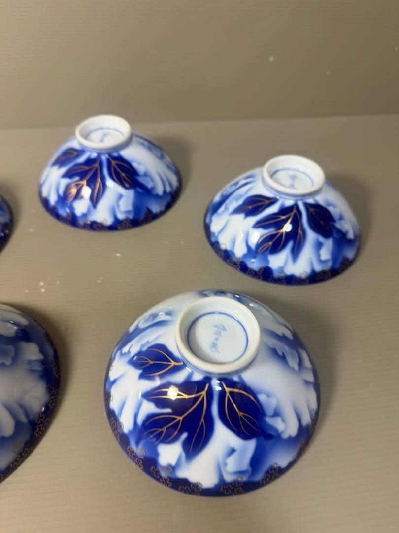 2557 深川製磁　牡丹金ミル　茶碗　5客　金彩　未使用