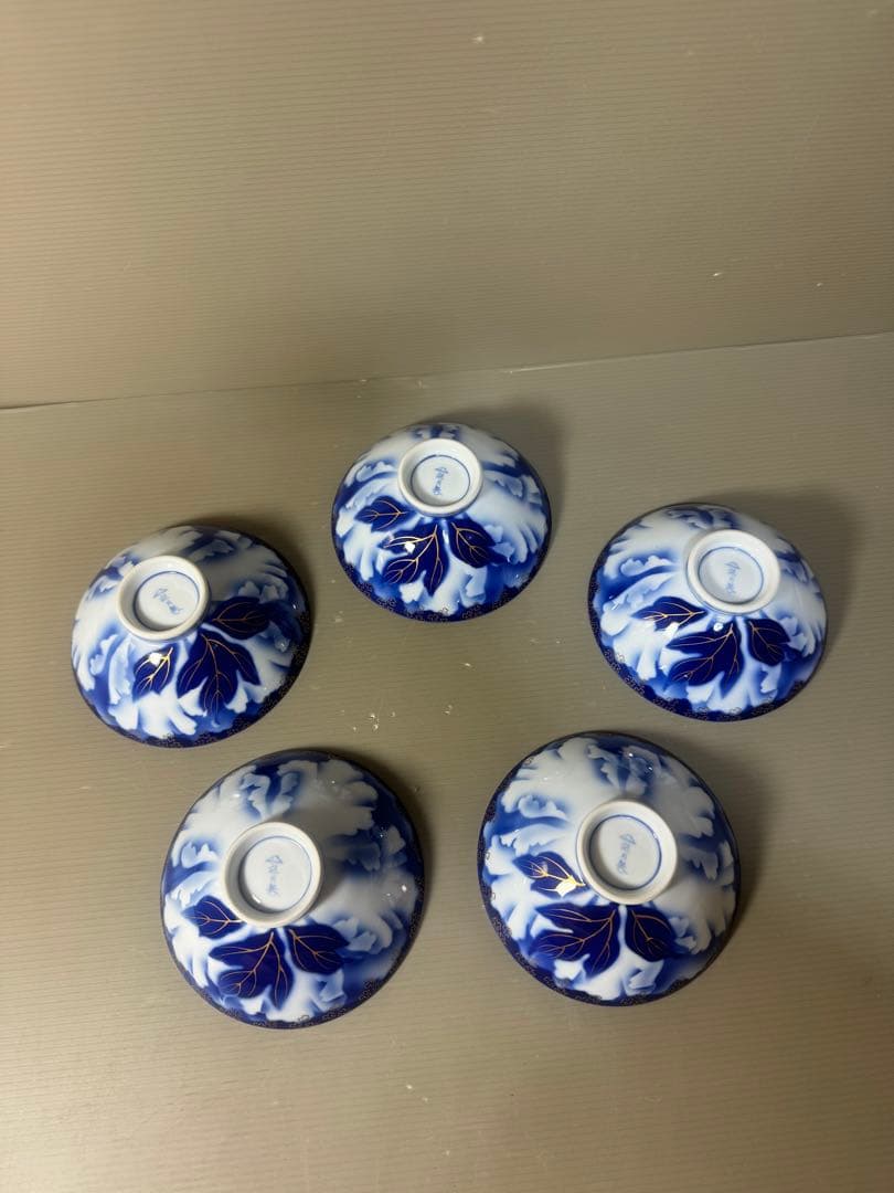 2557 深川製磁　牡丹金ミル　茶碗　5客　金彩　未使用