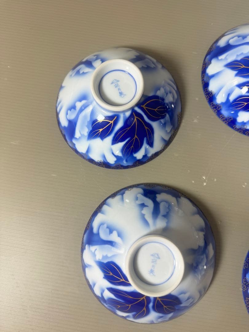 2557 深川製磁　牡丹金ミル　茶碗　5客　金彩　未使用