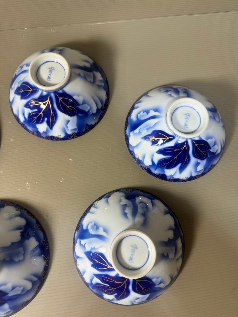 2557 深川製磁　牡丹金ミル　茶碗　5客　金彩　未使用