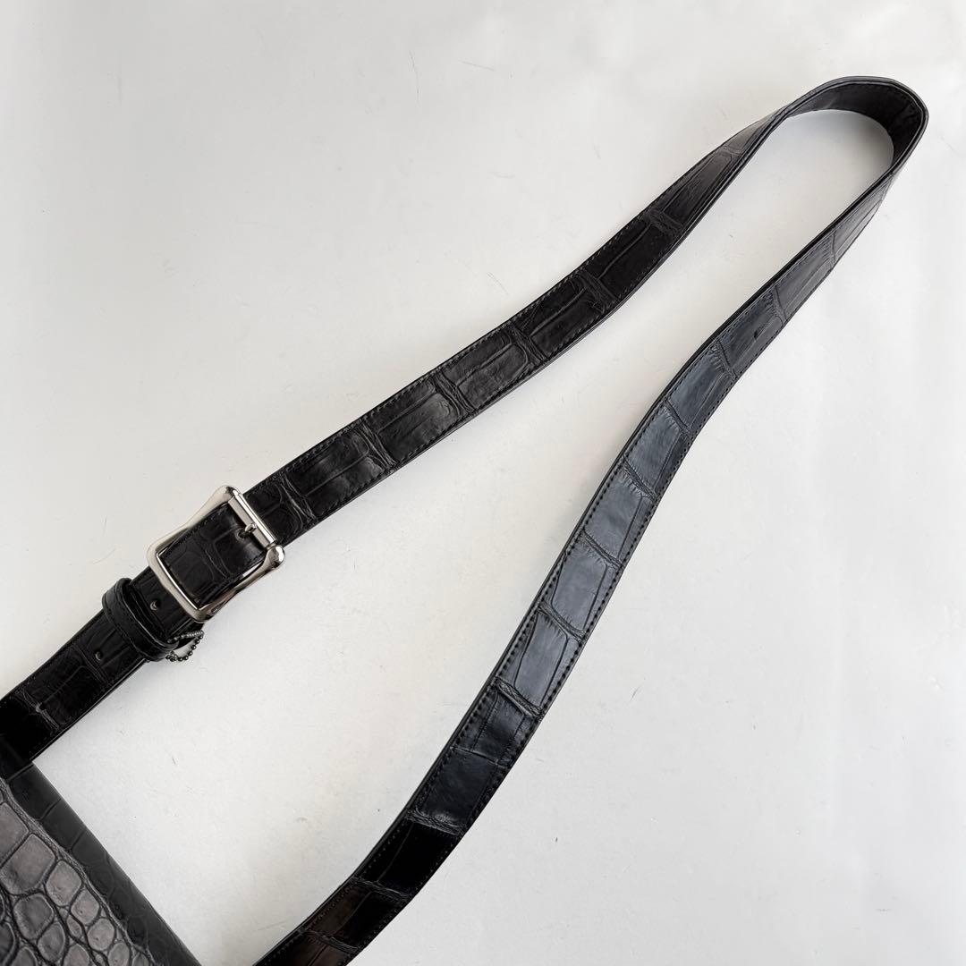 【未使用級】JRA認定 クロコダイル マット ショルダーバッグ 被せ ブラック