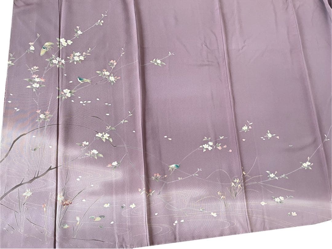 しつけ付幸せの青い鳥 訪問着 十日町友禅 正絹着物