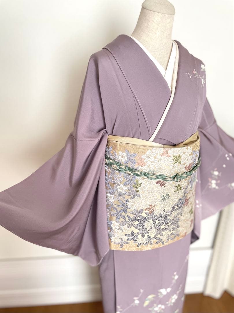 しつけ付幸せの青い鳥 訪問着 十日町友禅 正絹着物