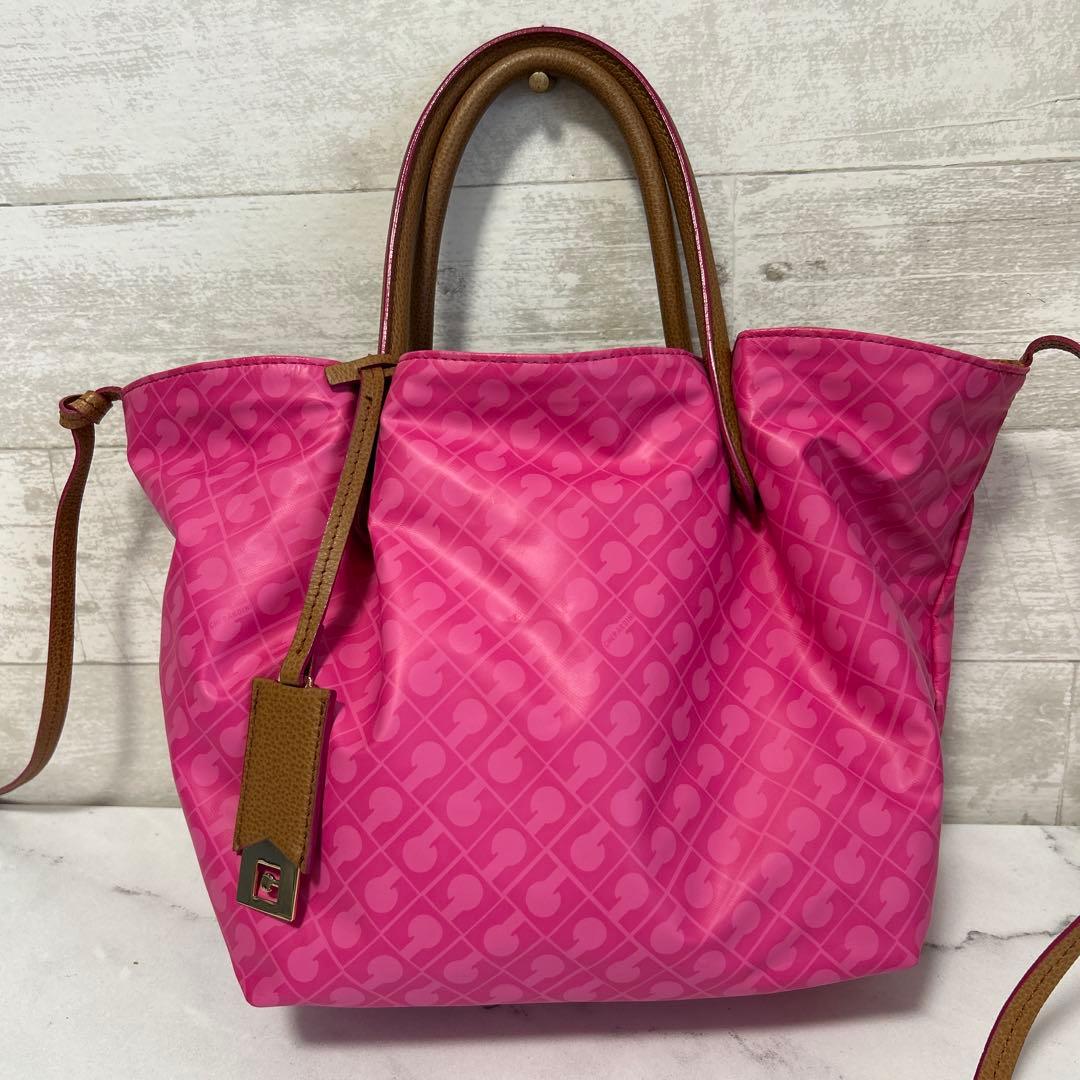 美品　GHERARDINI レザートートバッグ ブラウン　ピンク　リバーシブル