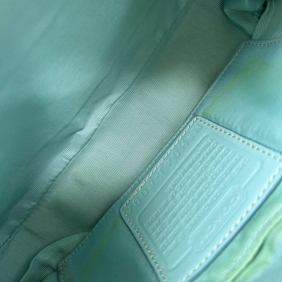 【極美品/カード付】コーチ 6094 ソーホー ワンハンドバッグ 手提げ 水色