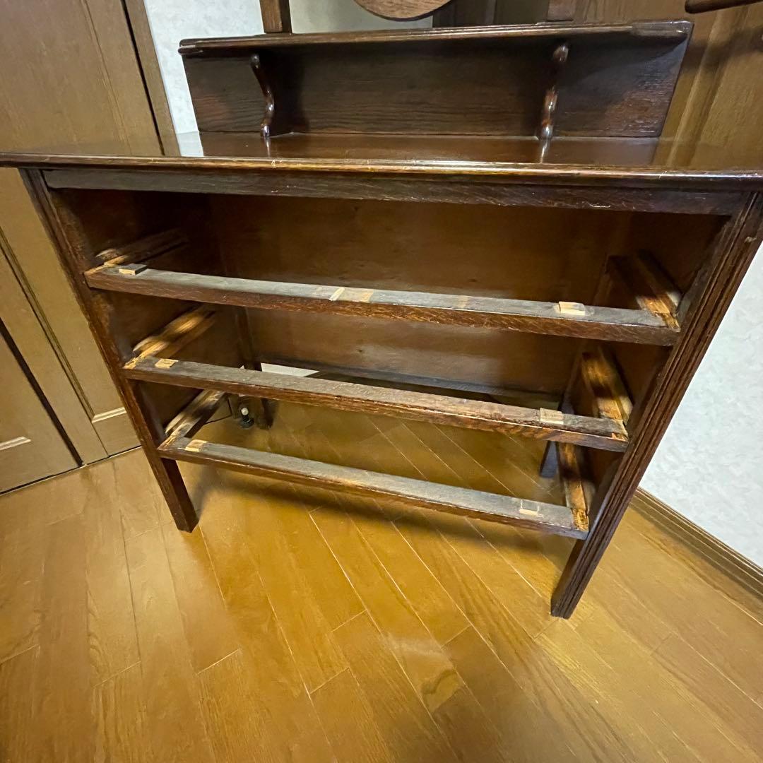 イギリスアンティーク　ミラー付きチェスト　オーク　柱ツイスト　3段引き出し