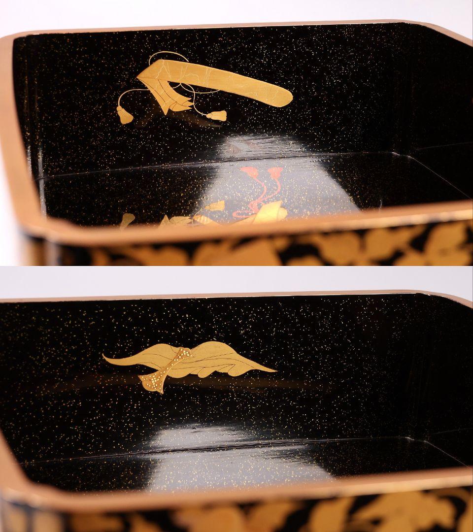 【MA698】加賀蒔絵 饅羹重 楼閣山水楽器唐草 金蒔絵 木製 饅頭箱 菓子器