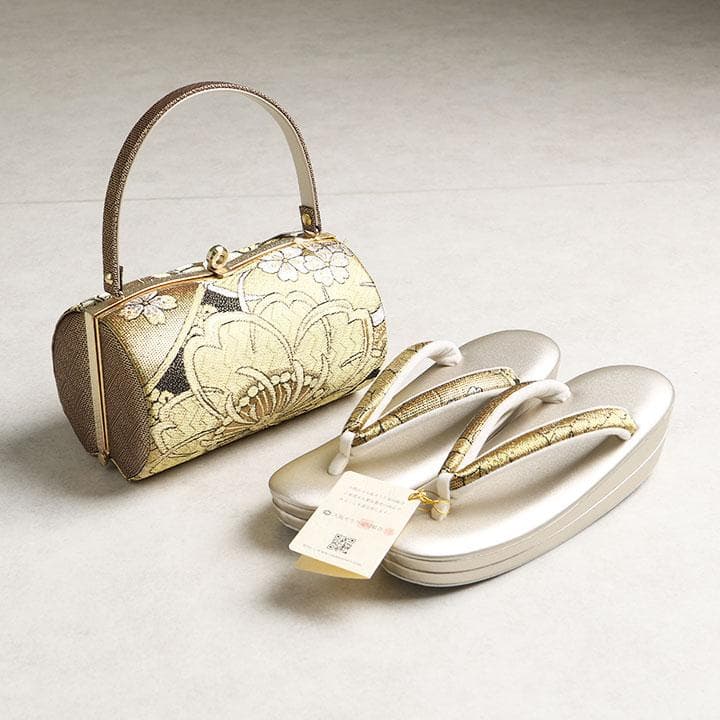 【新品】草履バッグセット　草花柄　ゴールド　草履24cm　01630N