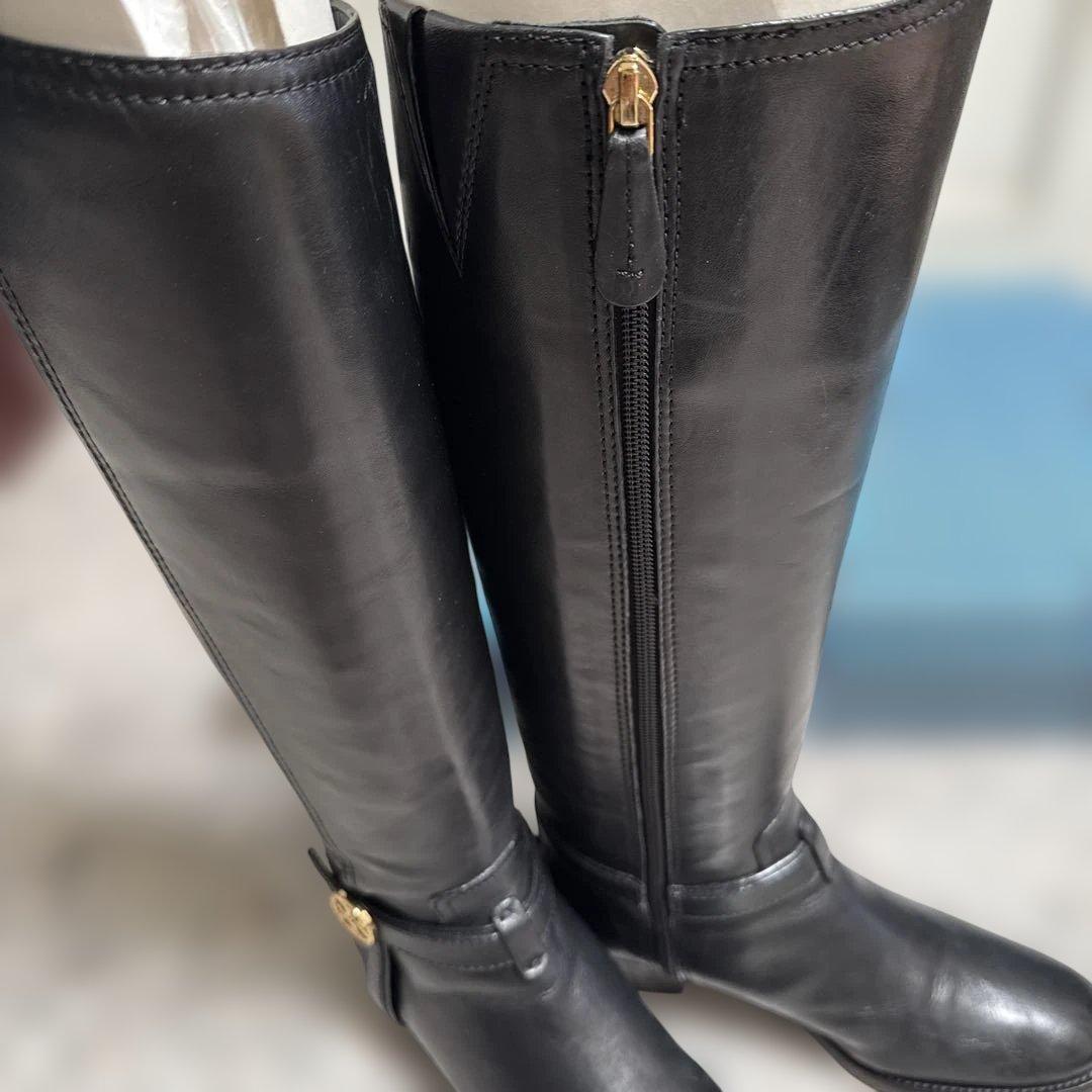トリーバーチブラックレザー ロングブーツ