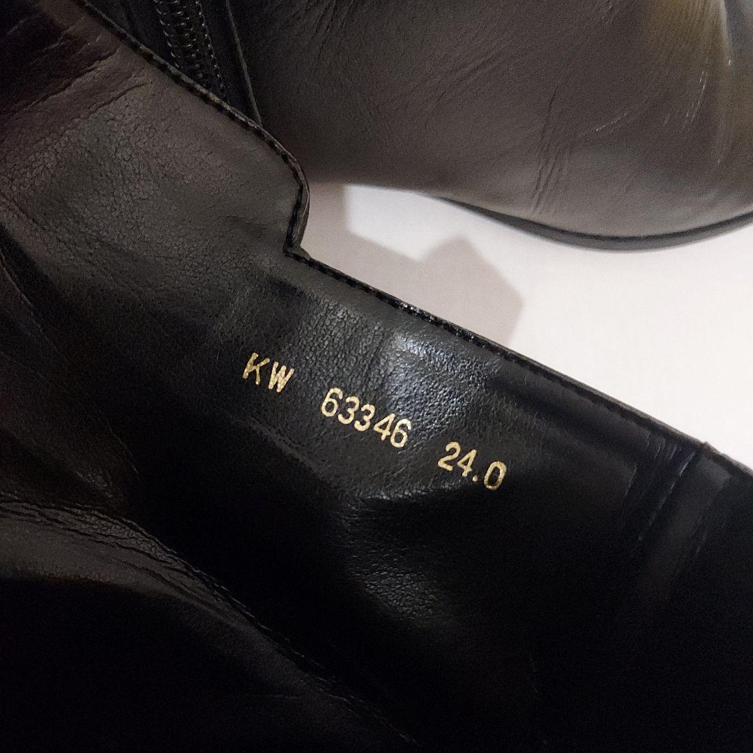 ダイアナ サイドジップ ショートブーツ 24cm　黒レザー　ゴールドライン　本革