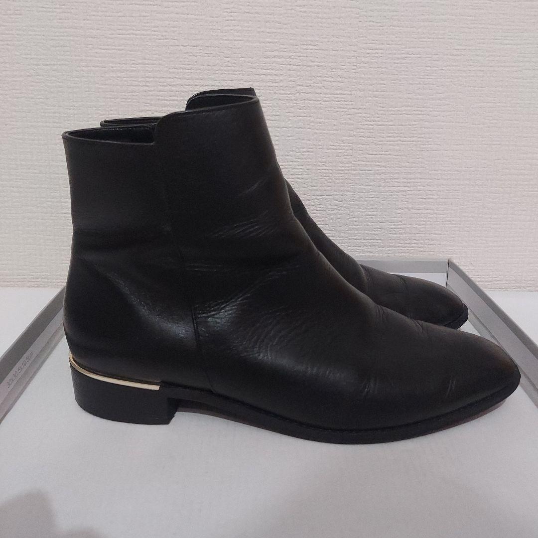 ダイアナ サイドジップ ショートブーツ 24cm　黒レザー　ゴールドライン　本革