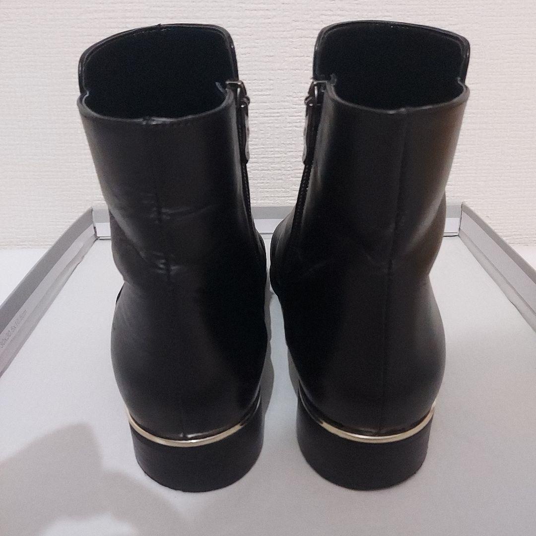 ダイアナ サイドジップ ショートブーツ 24cm　黒レザー　ゴールドライン　本革