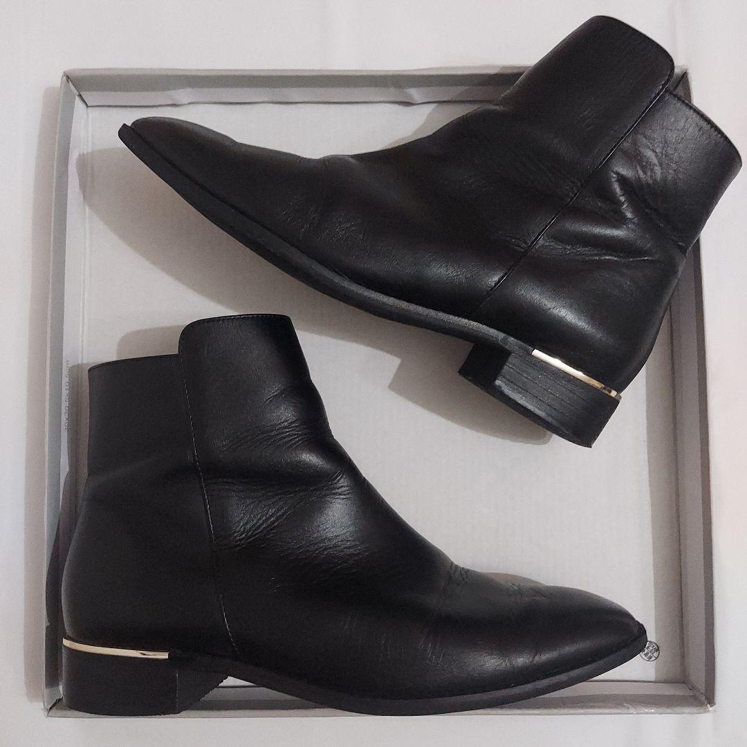 ダイアナ サイドジップ ショートブーツ 24cm　黒レザー　ゴールドライン　本革