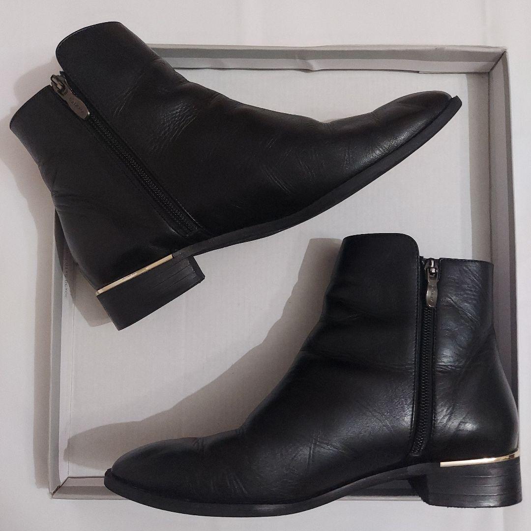 ダイアナ サイドジップ ショートブーツ 24cm　黒レザー　ゴールドライン　本革