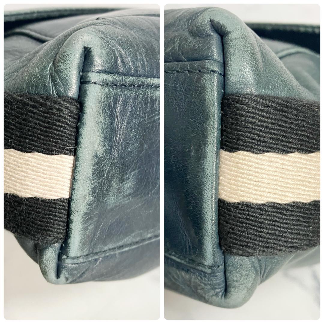 B837【本革】BALLY★ダークグリーン レザー ショルダーバッグ