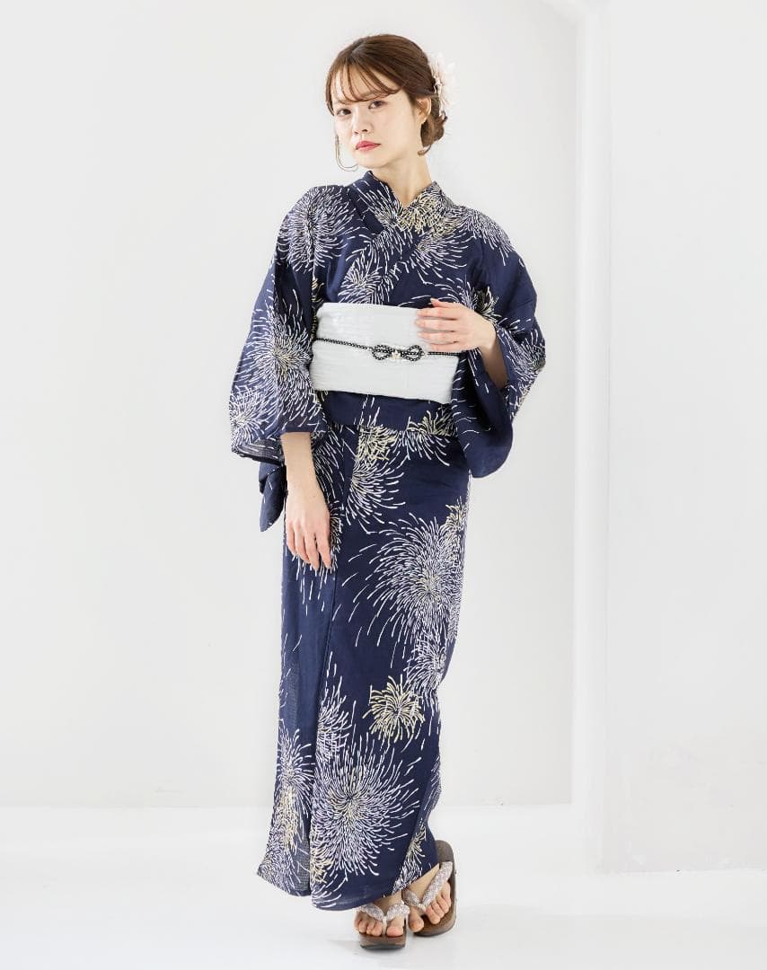 新品 浴衣 セット 浴衣セット ゆかた 大人 レディース 紺 花火 Y4-31