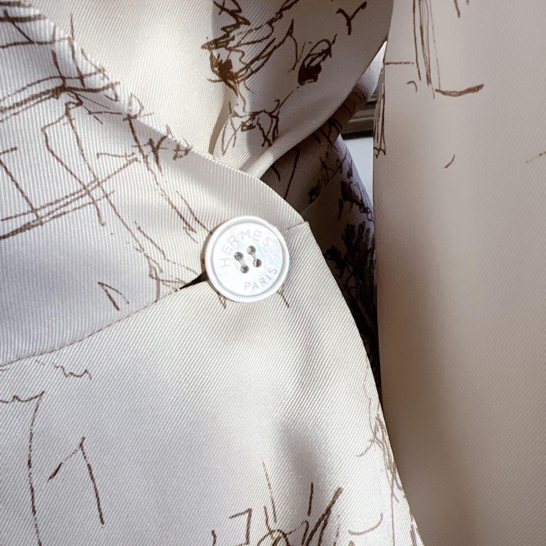 極美品　Hermèsシルク カシュクールジャケット パールボタン