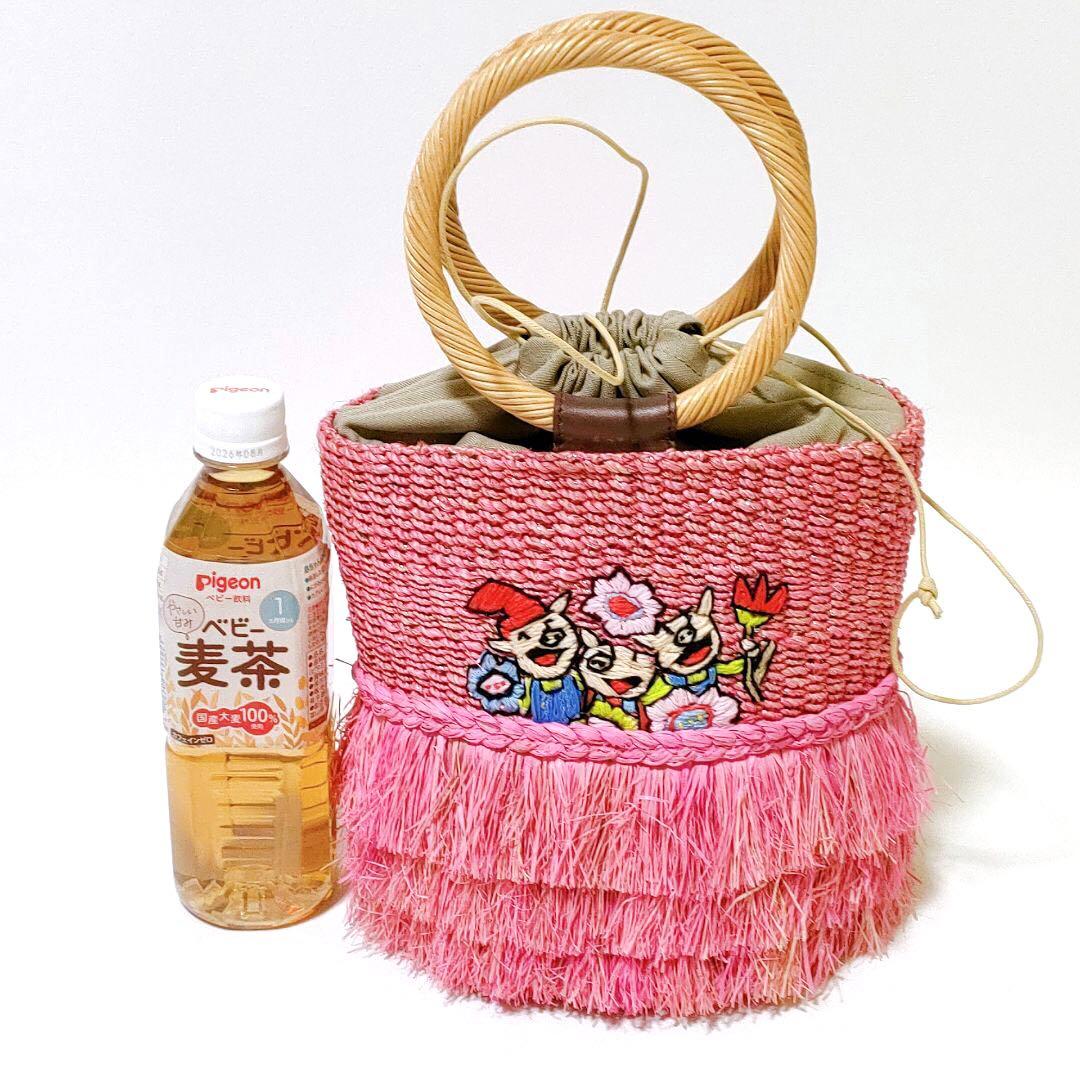 ①アルベルベロ / オレボレブラ フリンジかごバッグ 小ぶり ブタさん刺繍